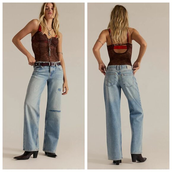 Free People We The Free Tennessee Low Rise Boyfriend Jeans Montrose Blue Size 28 - Picture 2 of 13